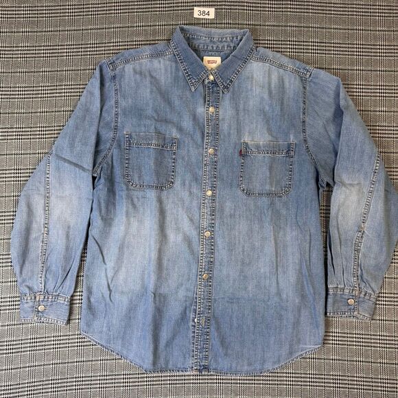 Levi's Men's Shirt Light Wash Denim Cotton Button-Up Size XL - Picture 1 of 9
